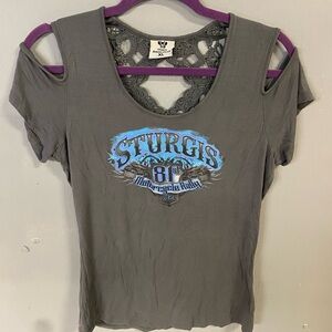 Gray Vance Biker Ware Cold Shoulder Sturgis Motorcycle Rally Shirt